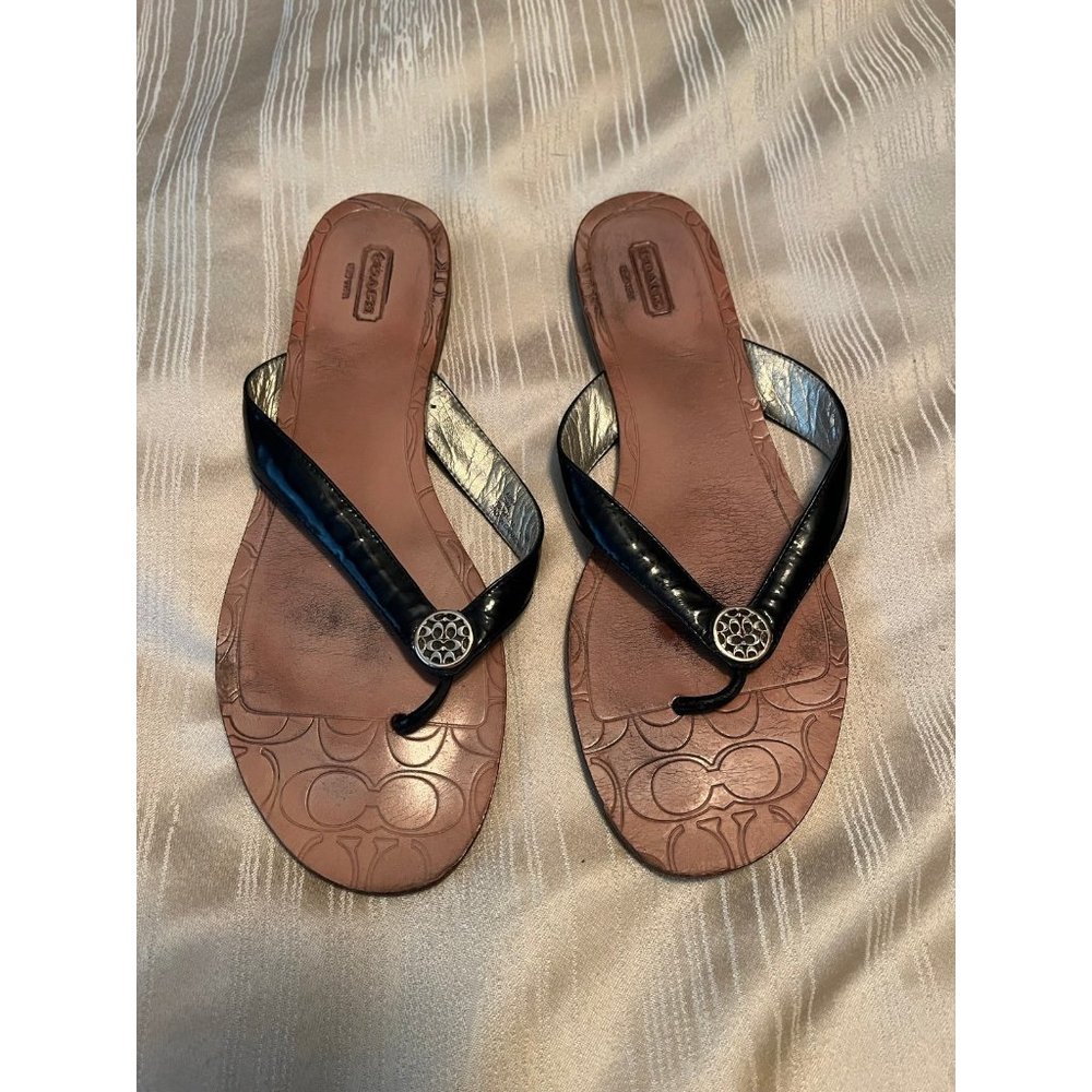 Coach Women's 10 Sara Patent Flip Flop Flat Sandals Thongs